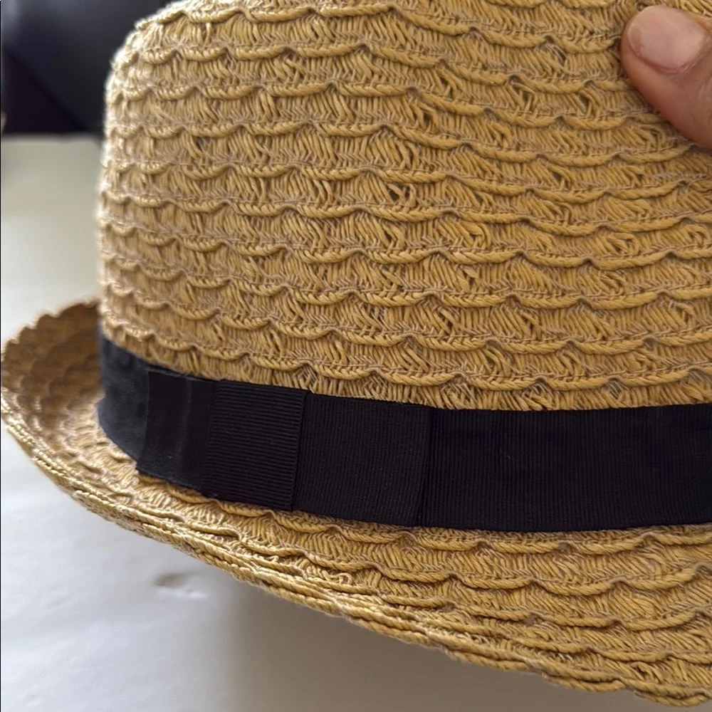 APT 9 Womens Woven Straw Fedora Hat Tan With Black Band Summer Like New